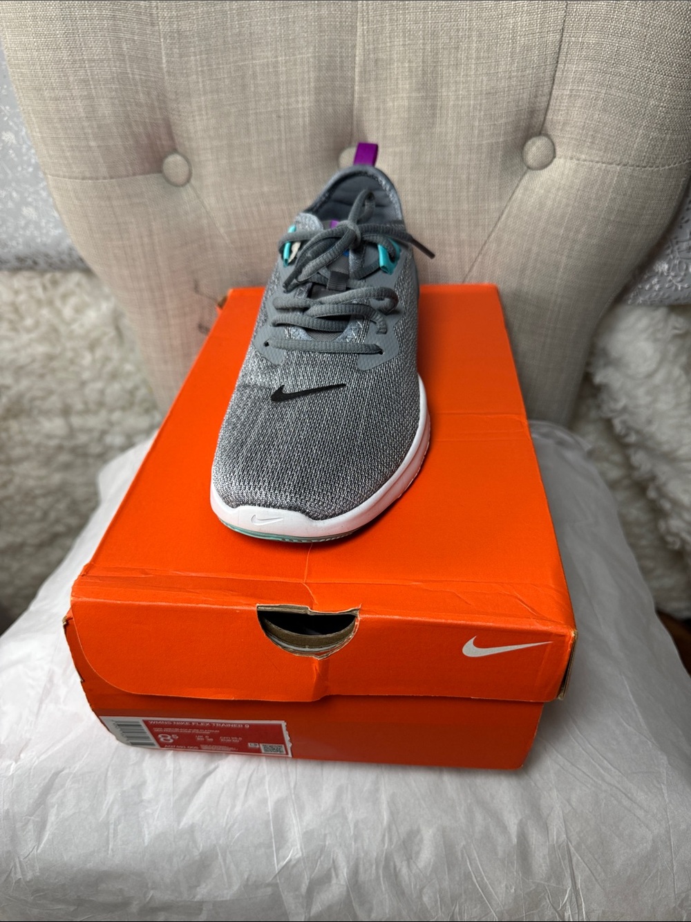 Nike Grey Mesh Sneaker with Teal and Purple Accents